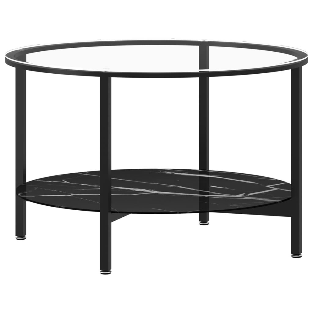 Masă de ceai,negru și marmură neagră,70 cm sticlă securizată