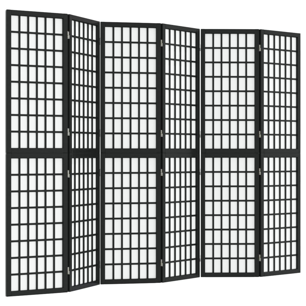 Paravan pliabil cu 6 panouri, stil japonez, negru, 240x170 cm