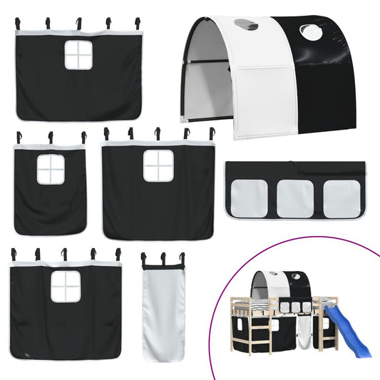 Perdele pentru pat etajat cu tunel, alb și negru, poliester