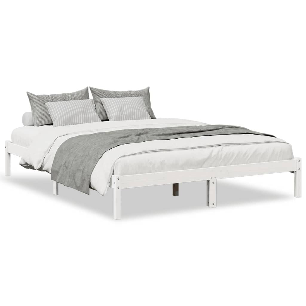 Cadru pat foarte lung fără saltea alb 160x220 cm lemn masiv pin