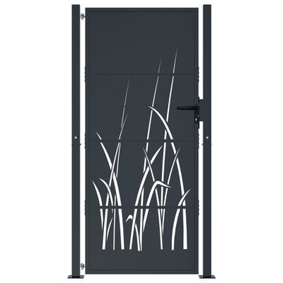 Poartă pentru grădină, antracit, 105x180 cm, oțel, model iarbă