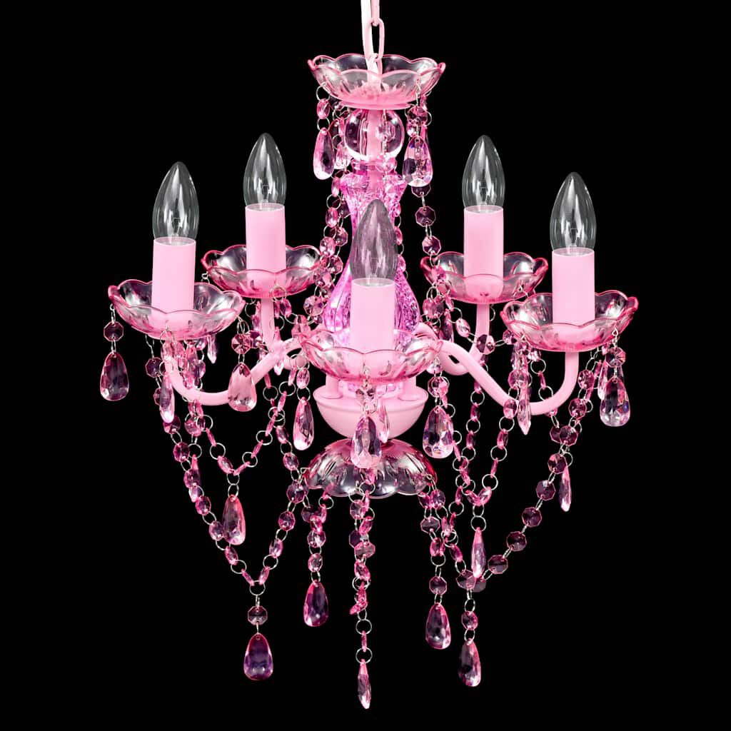 Lustră roz de cristal artificial cu 5 becuri