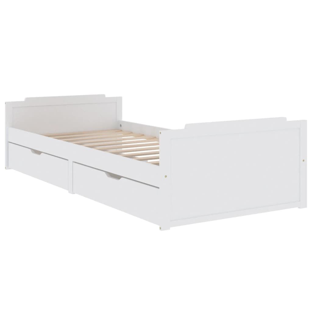Cadru de pat cu 2 sertare, alb, 90 x 200 cm, lemn masiv de pin