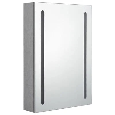 Dulap de baie cu oglindă și LED, gri beton, 50x13x70 cm