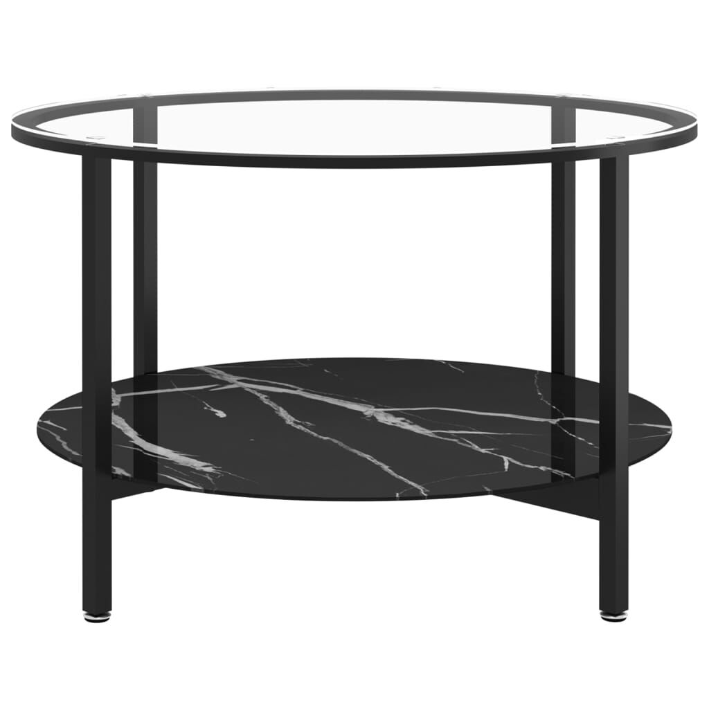 Masă de ceai,negru și marmură neagră,70 cm sticlă securizată