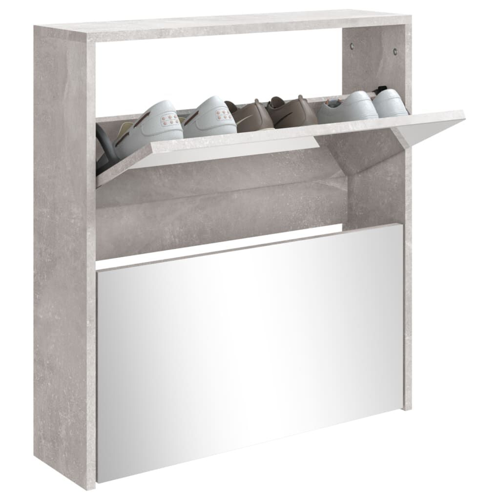Pantofar cu oglindă, 2 niveluri, gri beton, 63x17x67 cm