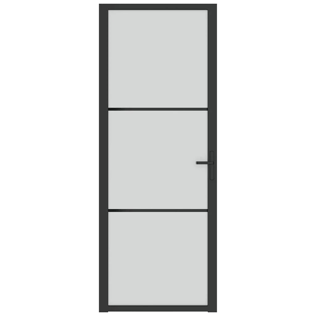 Ușă de interior, 83x201,5 cm, sticlă neagră mată și aluminiu