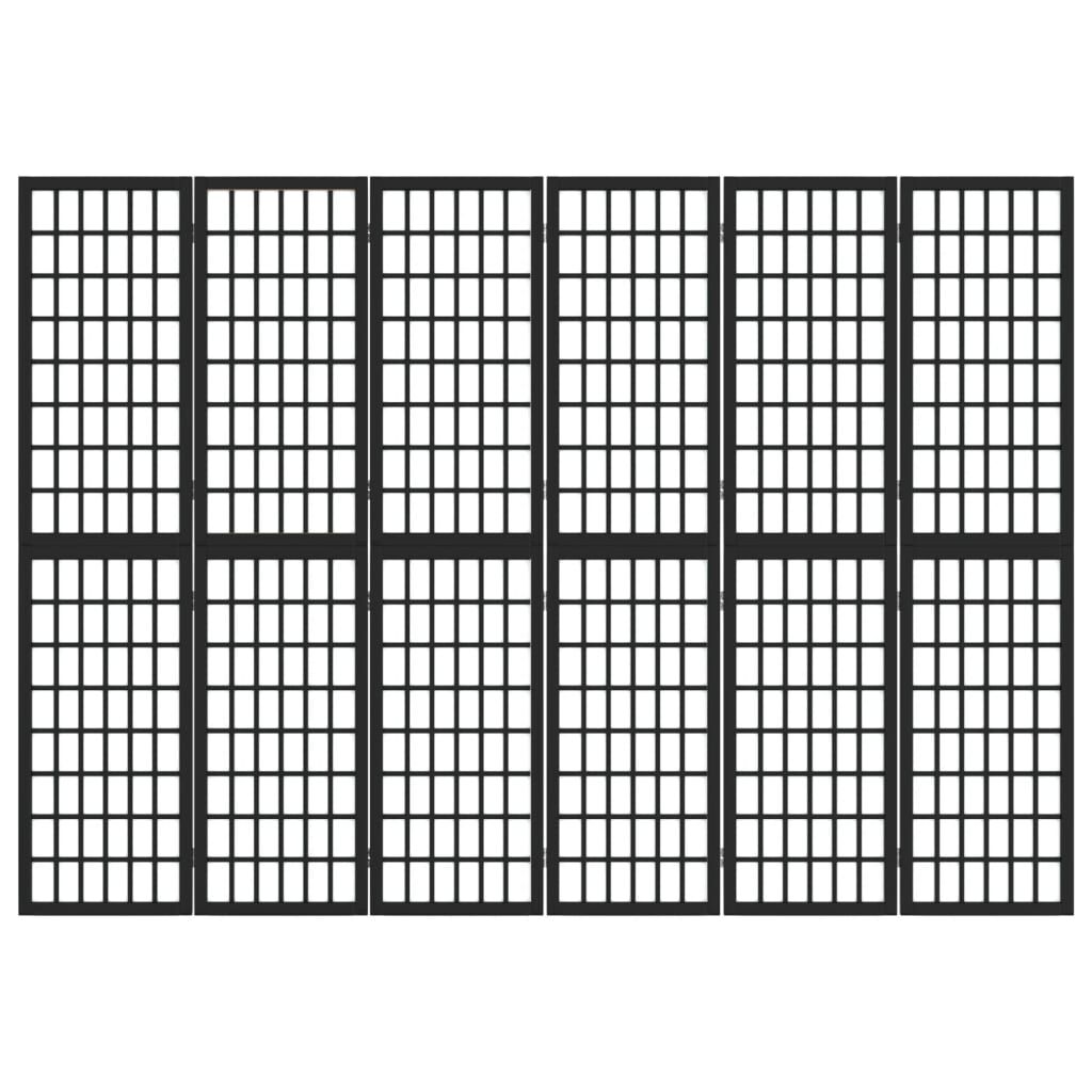 Paravan pliabil cu 6 panouri, stil japonez, negru, 240x170 cm
