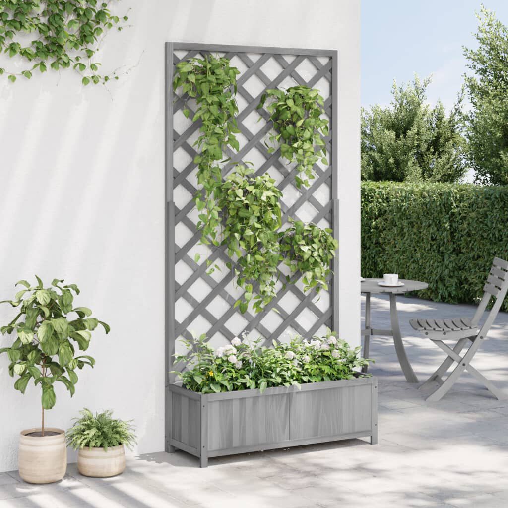 Jardinieră cu spalier, negru, lemn masiv de brad