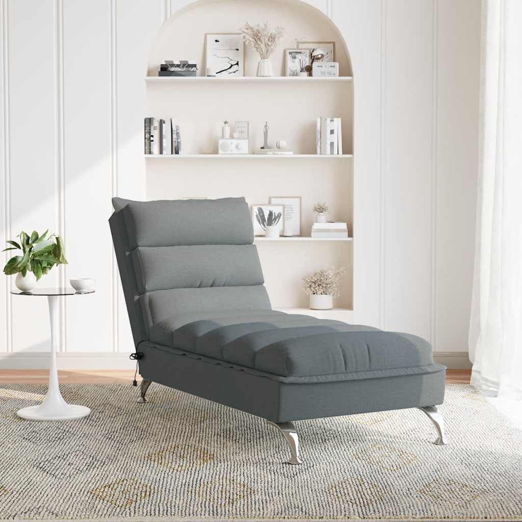 Sezlong de masaj cu perne gri deschis material textil
