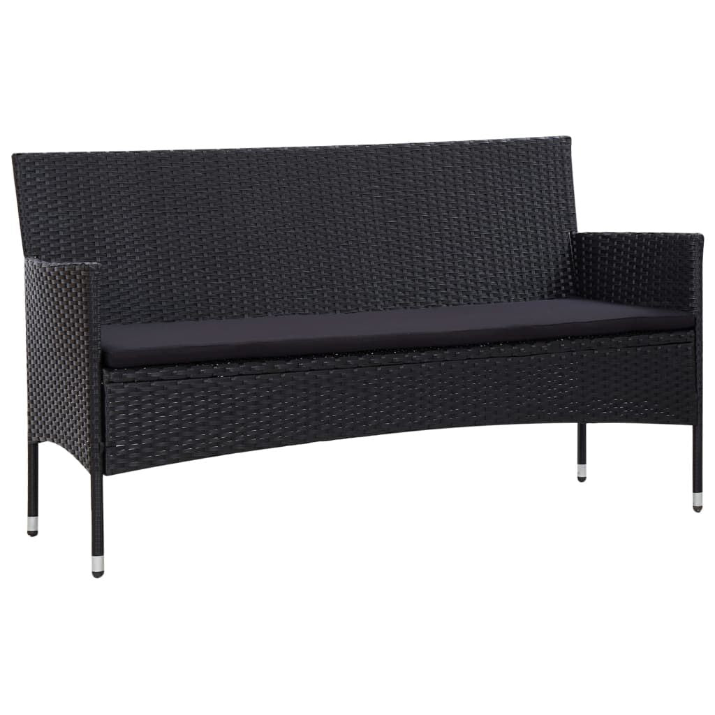Set mobilier de grădină cu perne, 5 piese, negru, poliratan
