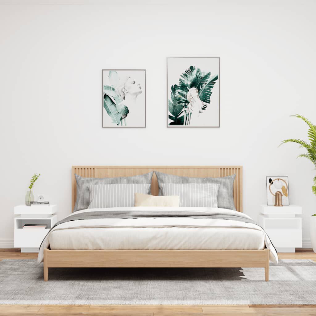 Noptiere cu lumini LED, 2 buc., alb, 40x39x48,5 cm