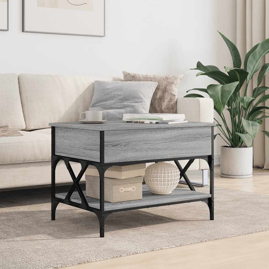 Măsuță de cafea sonoma gri 70x50x50 cm lemn prelucrat și metal