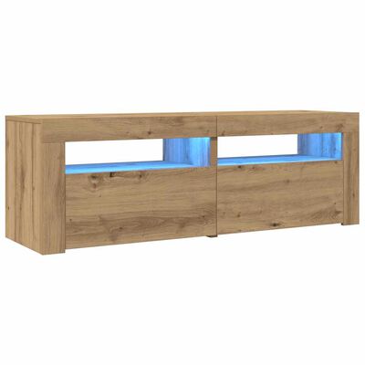 Dulap TV cu LED stejar artizanal 120x35x40 cm lemn prelucrat