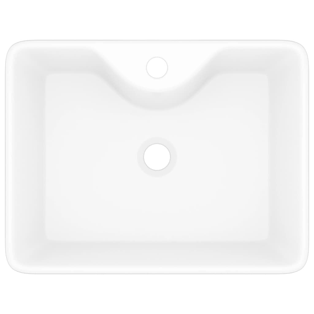 Chiuvetă de baie pătrată din ceramică cu gaură pentru robinet, alb