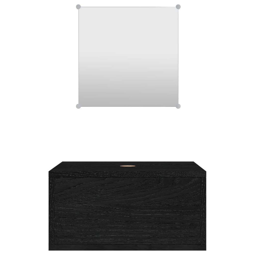 Set de mobilier de baie compact, din lemn stratificat negru