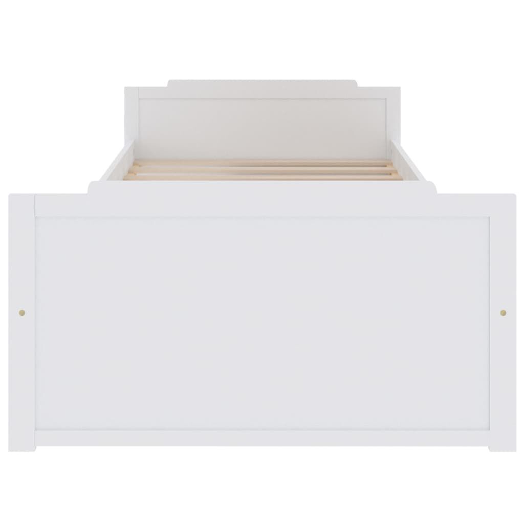 Cadru de pat cu 2 sertare, alb, 90 x 200 cm, lemn masiv de pin