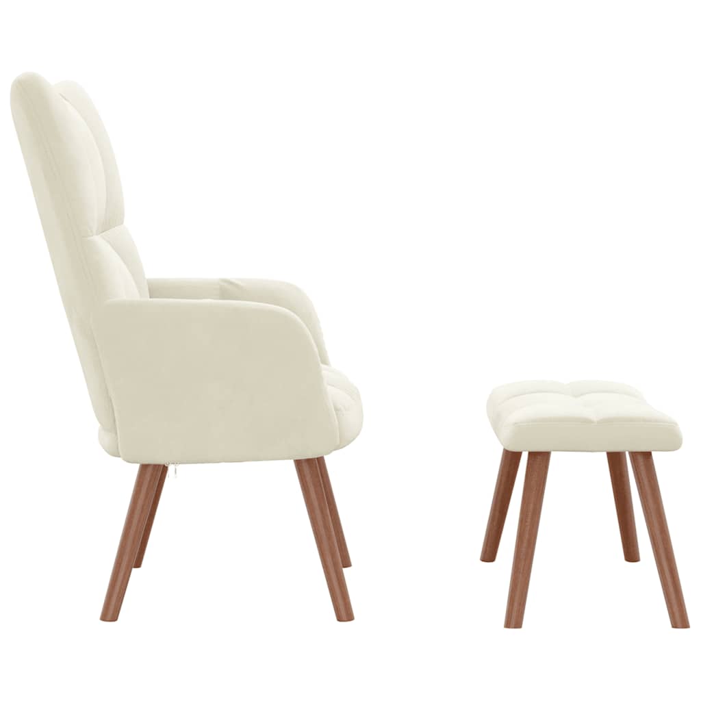 Scaun de relaxare cu taburet, alb crem, catifea
