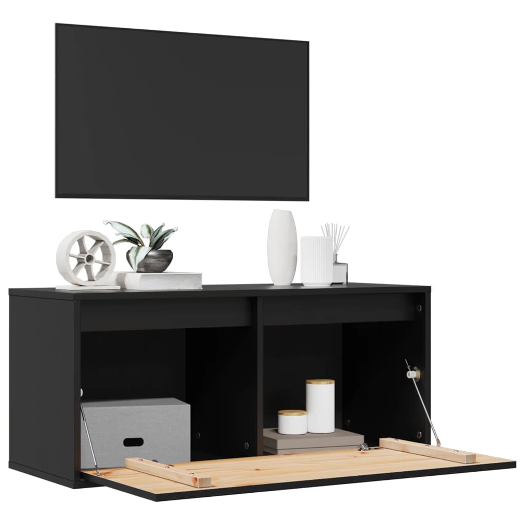 Dulap de perete, negru, 80x30x35 cm, lemn masiv de pin