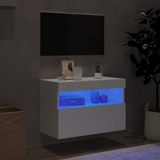 Comodă TV de perete cu lumini LED, alb, 60x30x40 cm