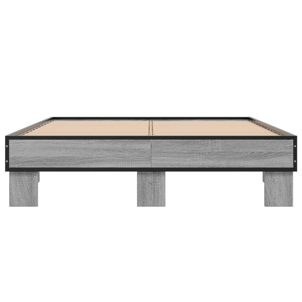 Cadru de pat, gri sonoma, 140x190 cm, lemn prelucrat și metal