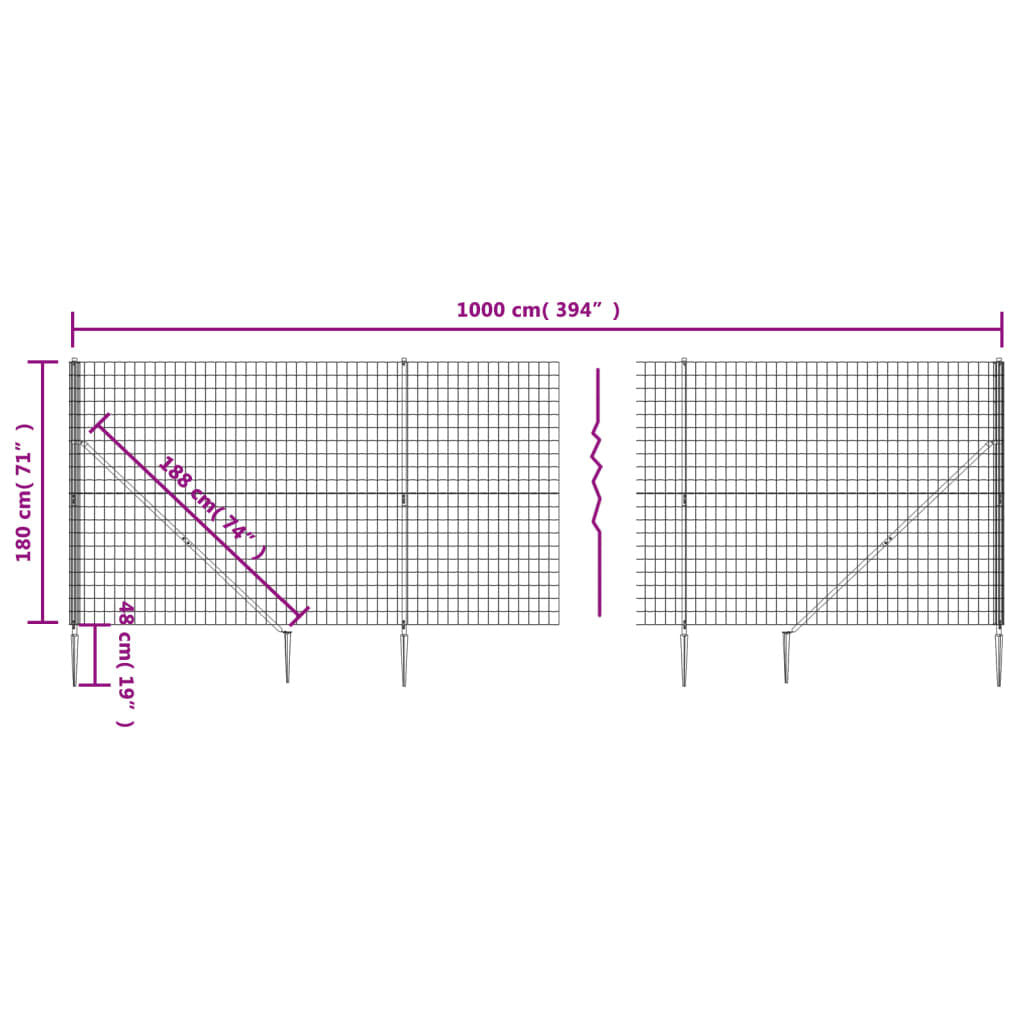 Gard plasă de sârmă cu țăruși de fixare, antracit, 1,8x10 m