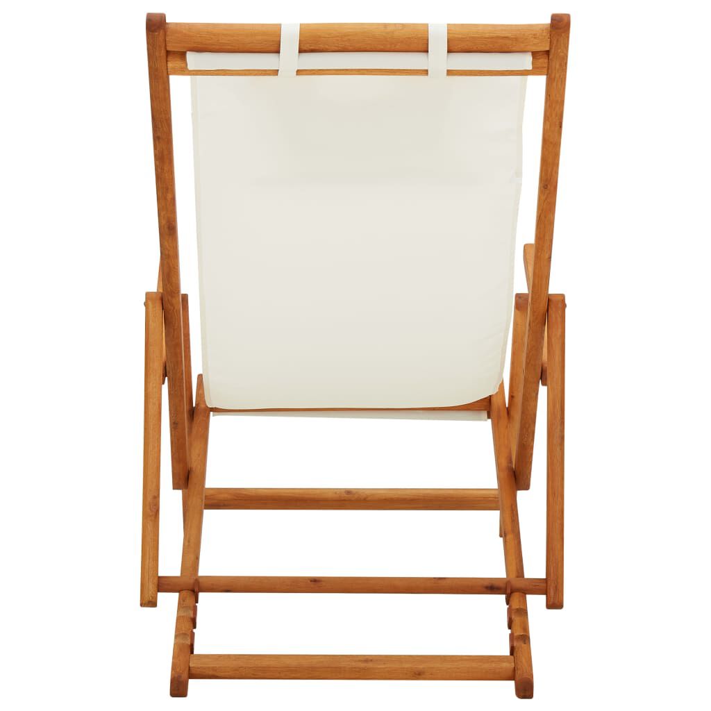 Scaun de plajă pliabil, crem, lemn masiv de eucalipt, textil