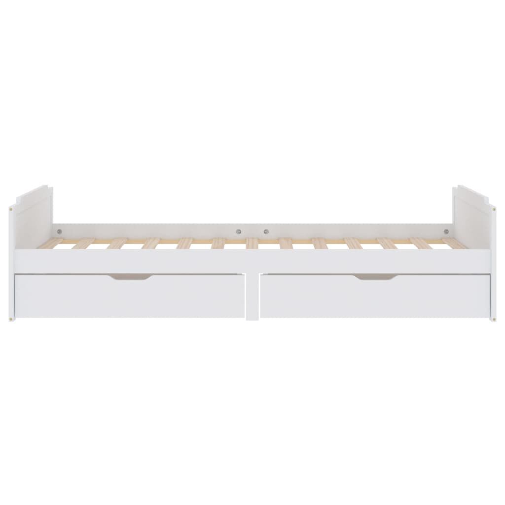 Cadru de pat cu 2 sertare, alb, 90 x 200 cm, lemn masiv de pin