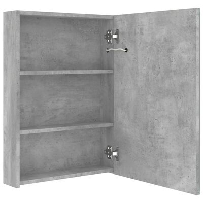 Dulap de baie cu oglindă și LED, gri beton, 50x13x70 cm