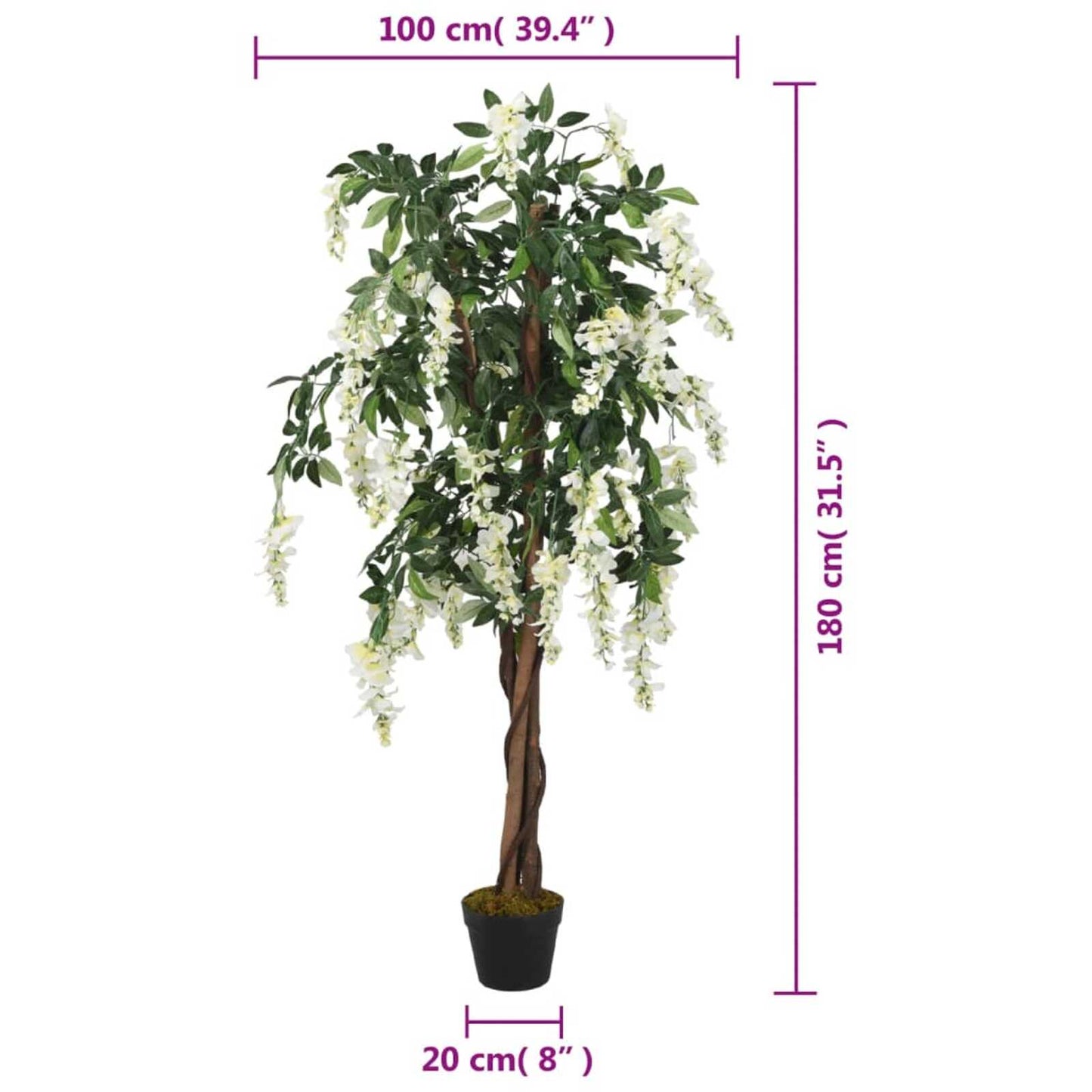 Arbore artificial wisteria 1260 frunze 180 cm verde și alb