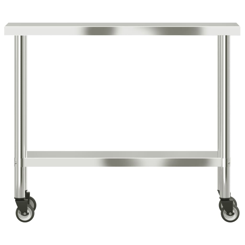 Masă de lucru de bucătărie cu roți, 109,5 cm x 29,8 cm x 85,9 cm, oțel inoxidabil