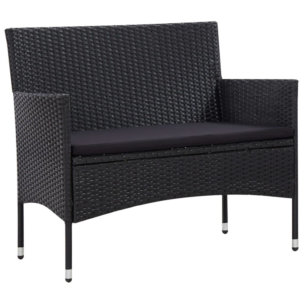 Set mobilier de grădină cu perne, 5 piese, negru, poliratan