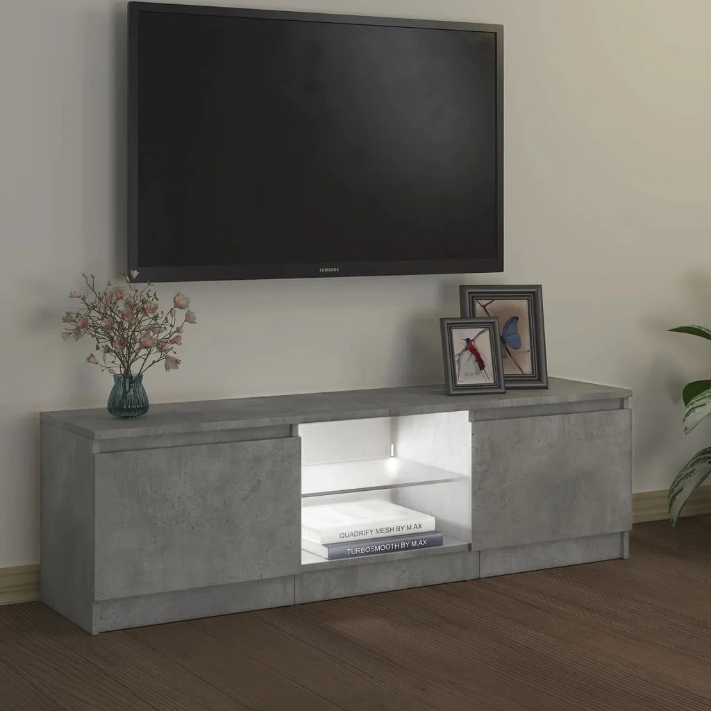 Comodă TV cu lumini LED, gri beton, 120x30x36 cm