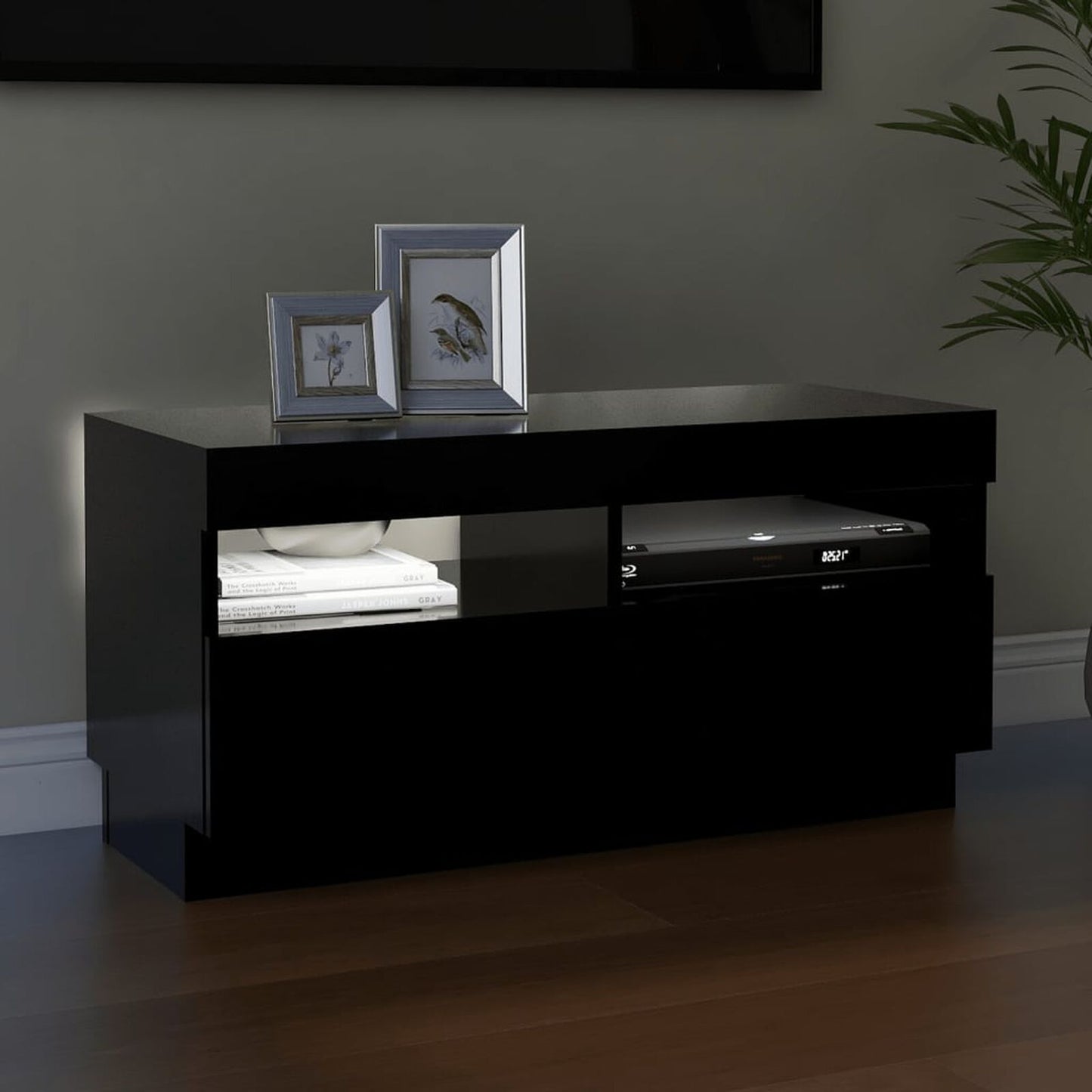 Comodă TV cu lumini LED, negru, 80x35x40 cm