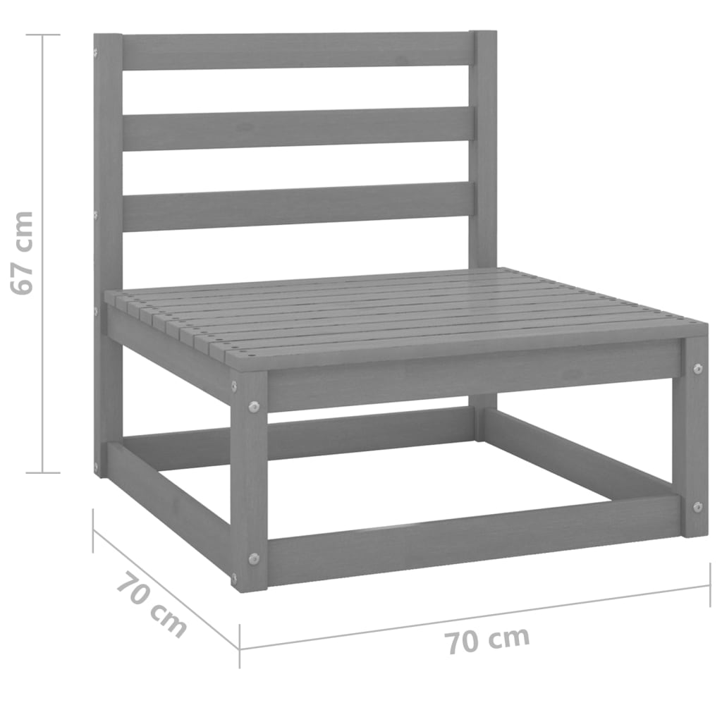 Set 2 Canapea de mijloc pentru grădină, gri, lemn masiv de pin 2buc/ set