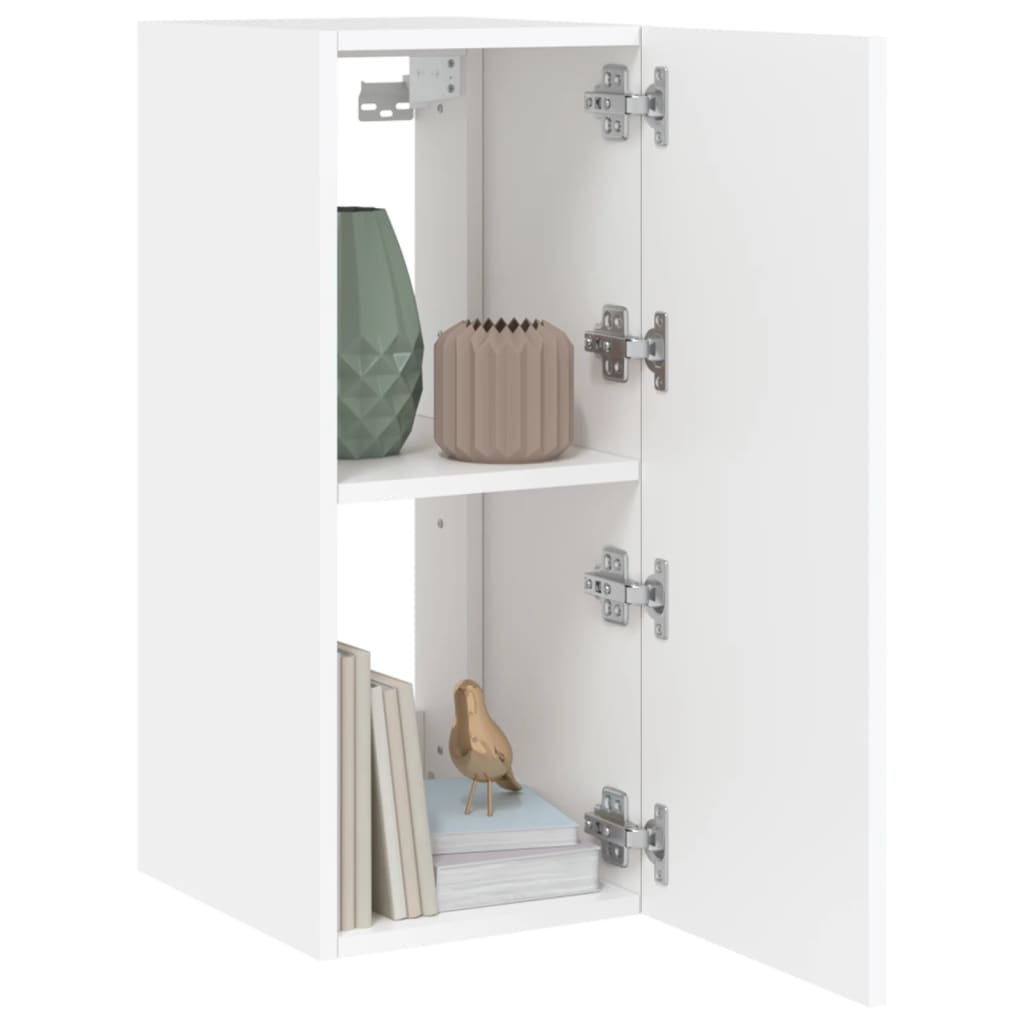 Comode TV de perete cu lumini LED, 2 buc., alb, 30,5x35x70 cm