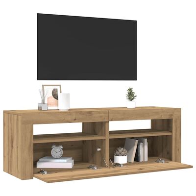 Dulap TV cu LED stejar artizanal 120x35x40 cm lemn prelucrat