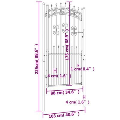 Poartă gard cu vârf negru 103x225 cm oțel vopsit electrostatic