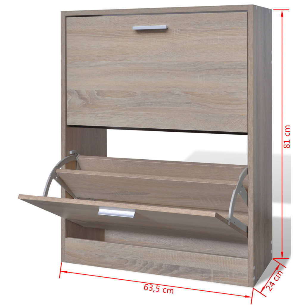 Pantofar cu 2 compartimente, lemn, aspect de stejar