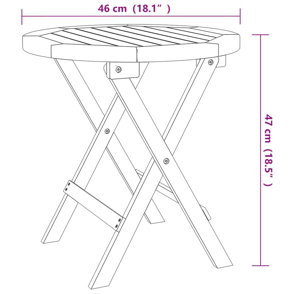 Masă de grădină pliabilă, alb, Ø 46 cm, lemn masiv de acacia