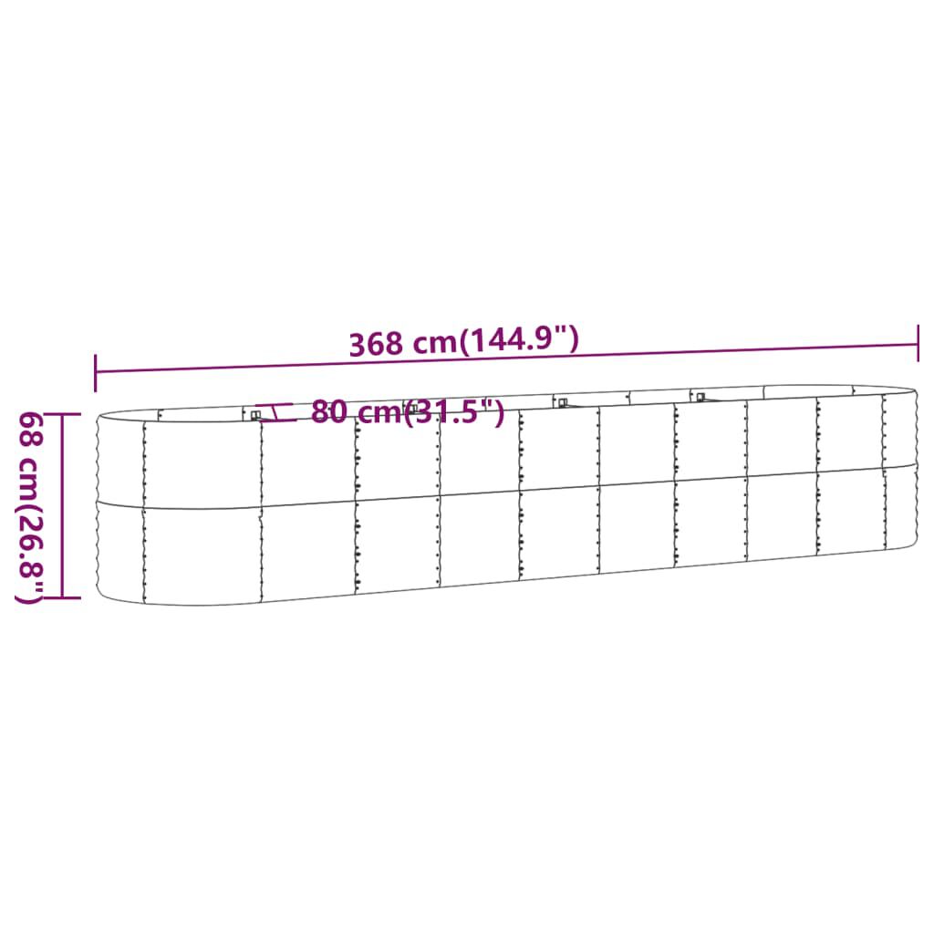 Strat înălțat grădină gri 368x80x68cm oțel vopsit electrostatic