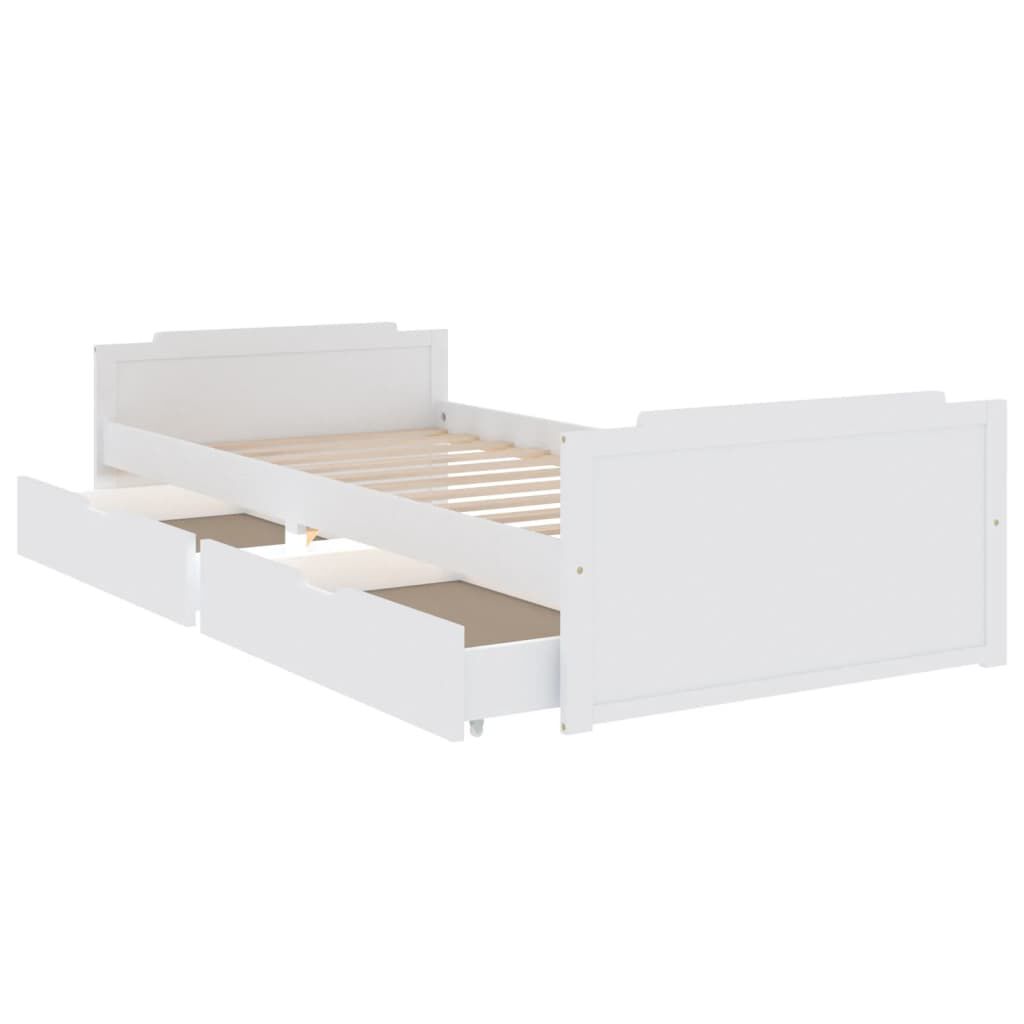 Cadru de pat cu 2 sertare, alb, 90 x 200 cm, lemn masiv de pin
