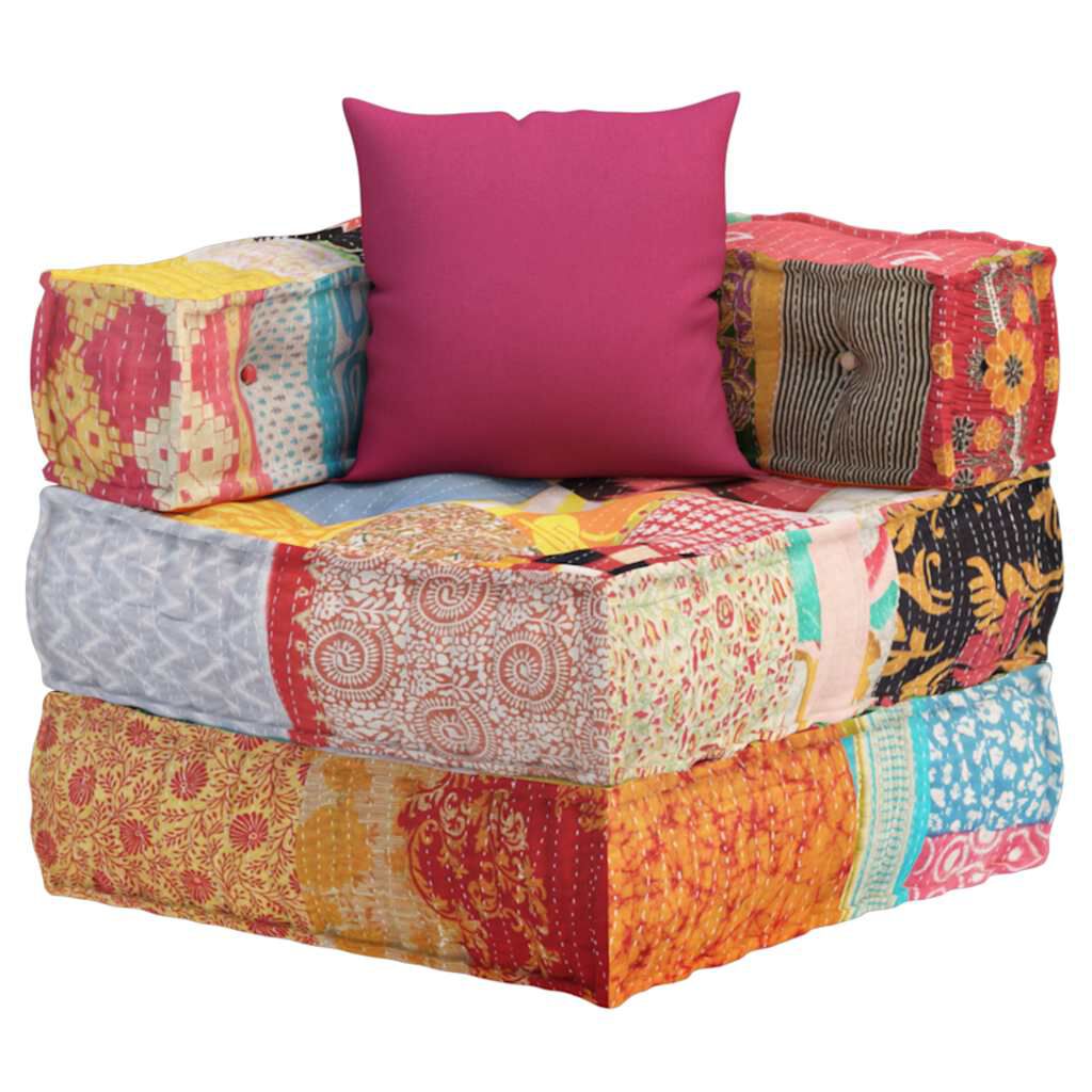 Fotoliu puf modular cu pernă, model petice, material textil