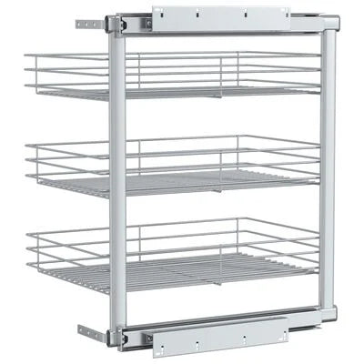 Coș sârmă bucătărie retractabil 3 niveluri argintiu 47x35x56 cm