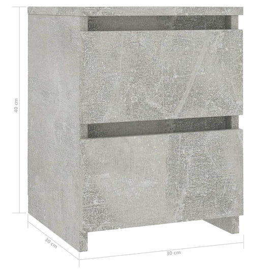 Noptiere, 2 buc., gri beton, 30x30x40 cm, lemn prelucrat