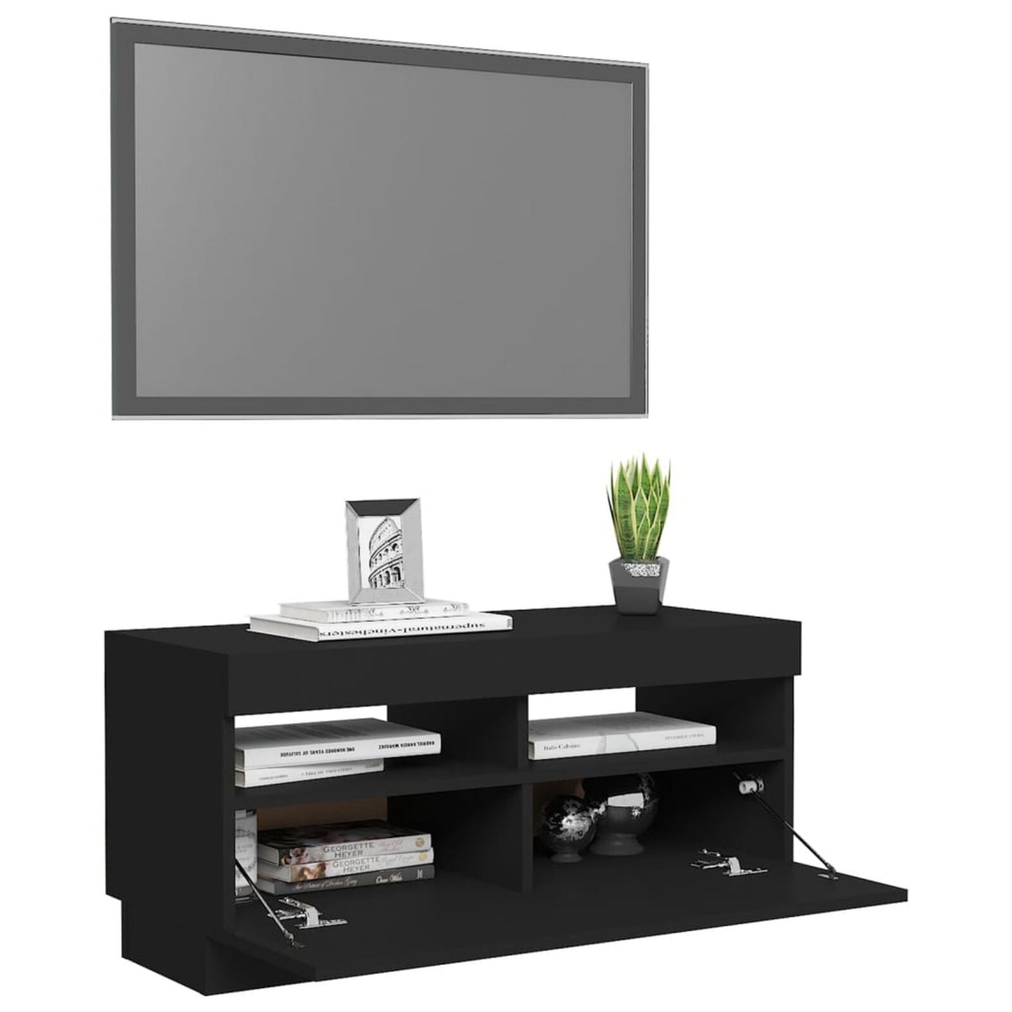 Comodă TV cu lumini LED, negru, 80x35x40 cm