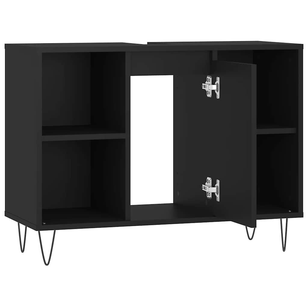 Dulap pentru baie, negru, 80x33x60 cm, lemn compozit