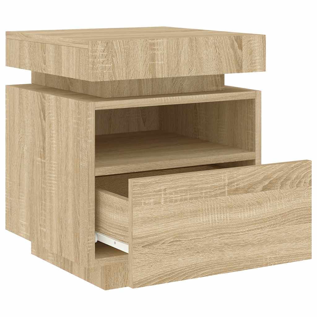 Noptieră cu lumini LED, stejar sonoma, 40x39x48,5 cm