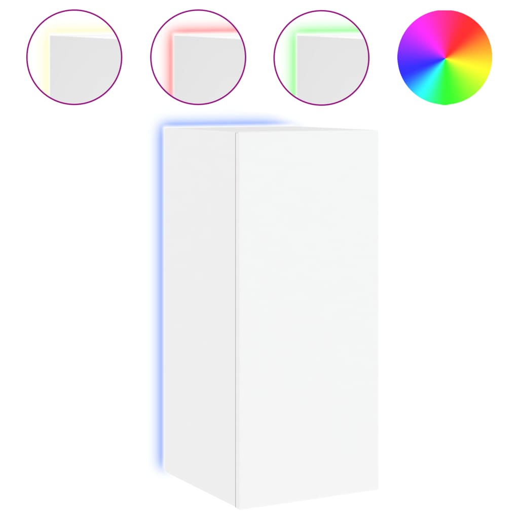 Comode TV de perete cu lumini LED, 2 buc., alb, 30,5x35x70 cm