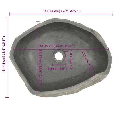 Chiuvetă din piatră de râu, (45-53)x(34-41) cm, oval